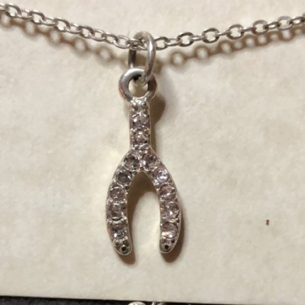 For Sale! Also listed in a lot. Diamond wishbone silver chain necklace
